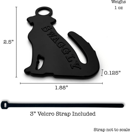 Swaggly funny dog shaped waste bag dispenser showing the velcro strap attachment