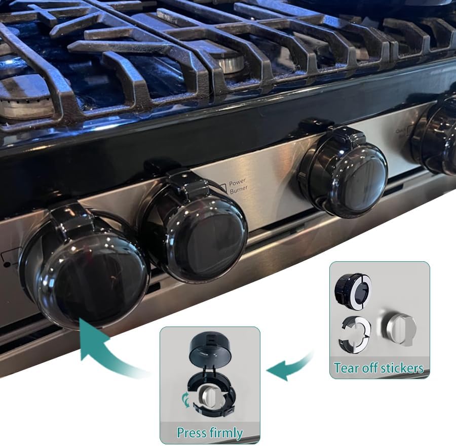 Child safety gas stove knob locks set for home protection