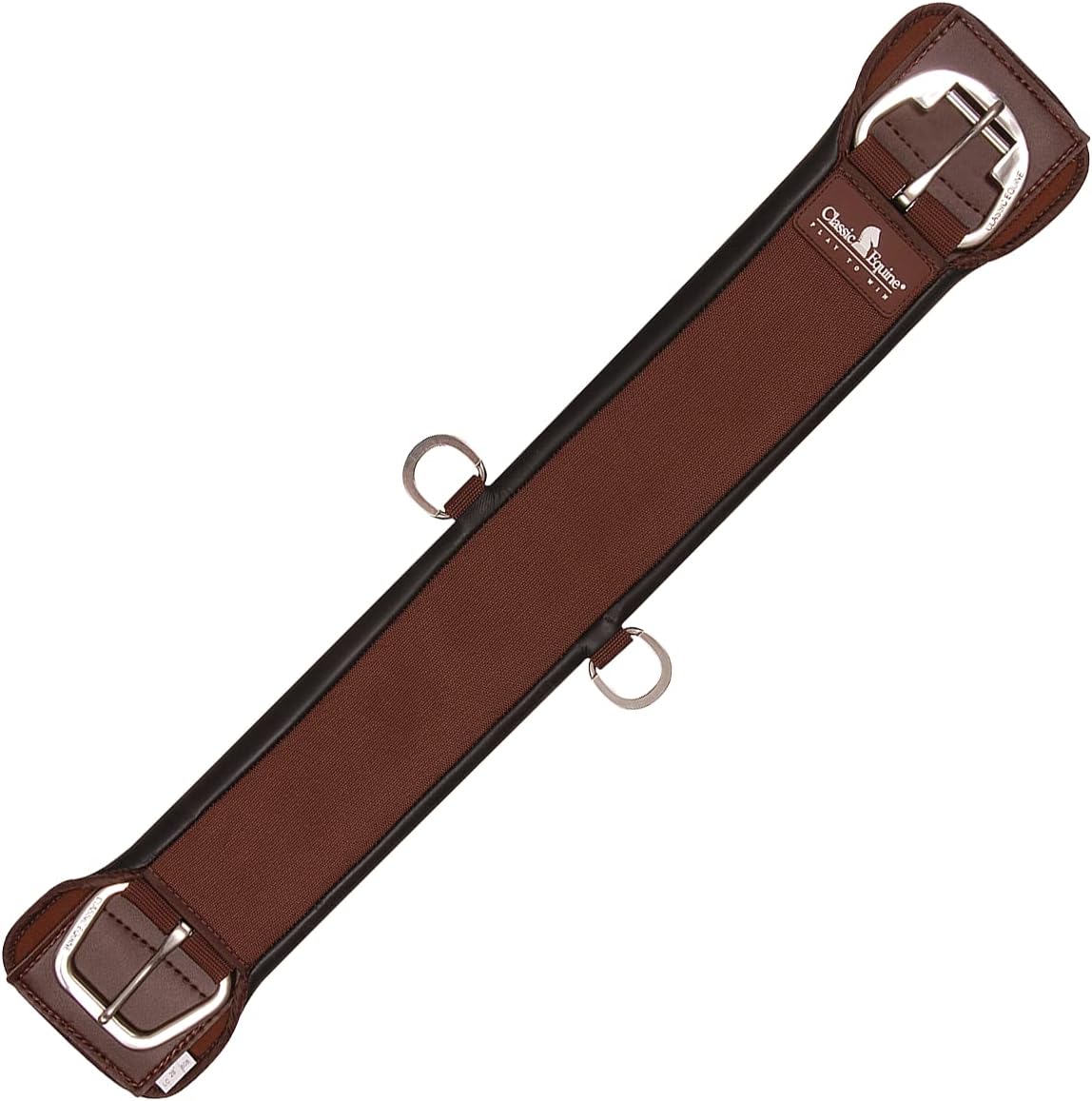 Close up look at the rust resistant roller buckles on the Classic Equine non chafing horse saddle girth