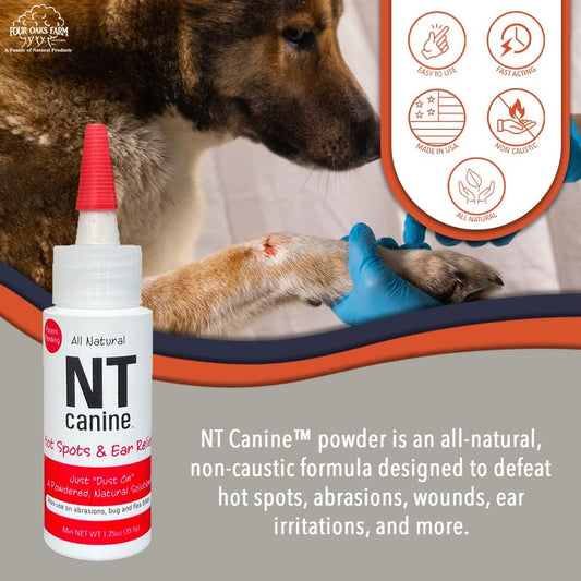 Four Oaks Farm Ventures pet skin relief dry powder for dog hot spots.