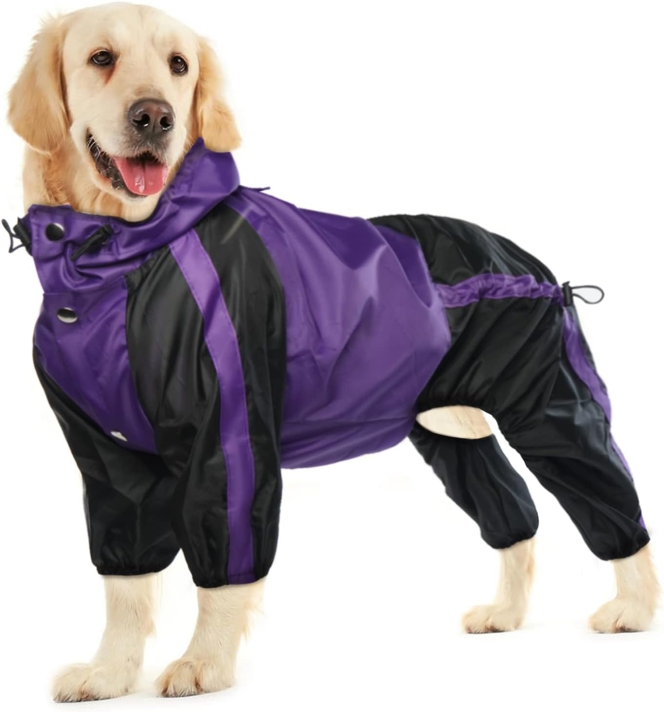 Lightweight Dog Rain Jacket, Adjustable 4-Legs Pet Poncho with Hood, Snow-Proof Dog Vest Rainwear, Rain Clothes Apparel with Leash Hole - Image 9