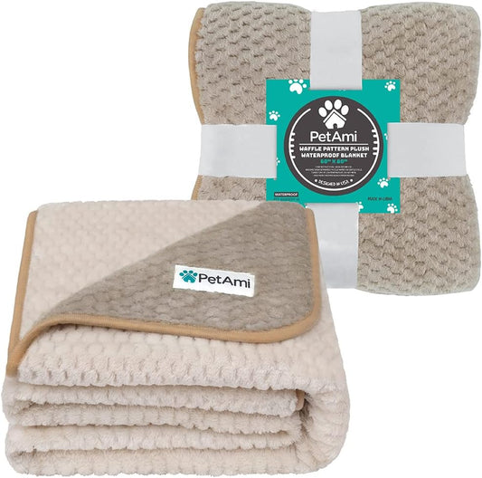 PetAmi leakproof pet throw close up showing the textured waffle geometric pattern.
