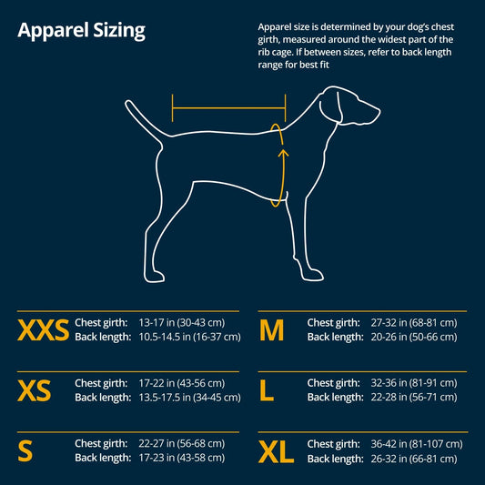 Waterproof all-weather pet jacket side profile showcasing extended hip coverage.