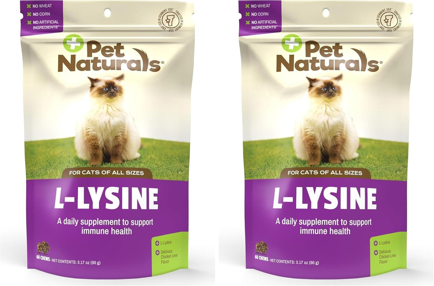 Pet Naturals of Vermont lysine cat supplement packaging details