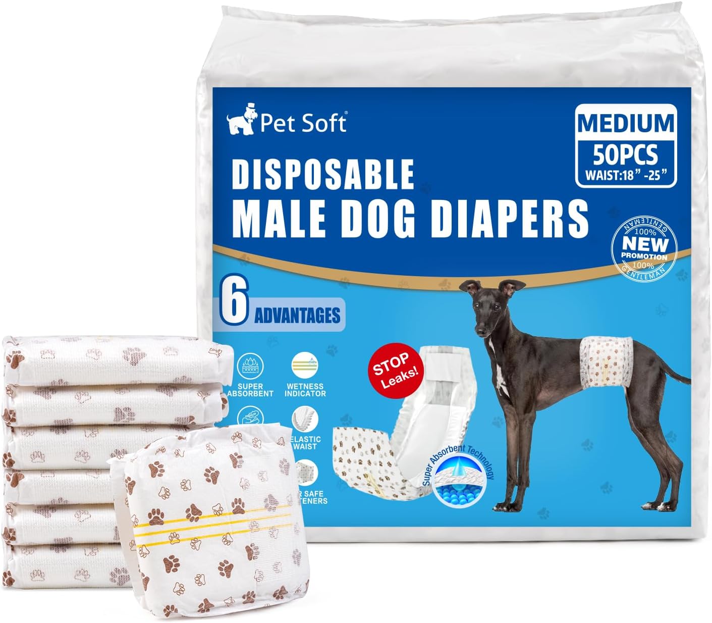 Pet Soft Dog Diapers Male - Disposable Male Dog Wraps Wetness Indicator, Ultra Absorbent Doggie Diapers Comfortable for Incontinence Excitable Urination, 50pcs XSmall - Image 15