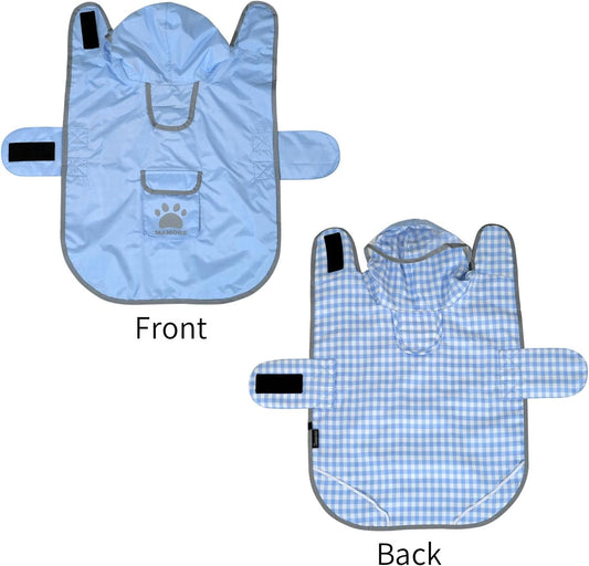 MAMORE waterproof pet jacket showing the plaid pattern interior side