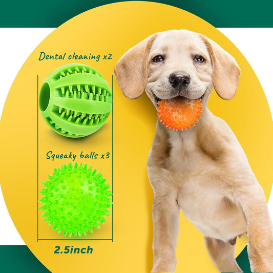 Puptily 5 piece teething chew toy balls for small dogs