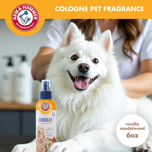 Deodorizing dog perfume bottle featuring baking soda ingredient