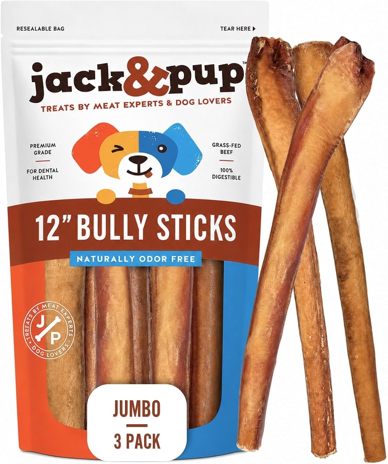 Jack&Pup 12 Inch Bully Sticks for Dogs (10 Pack) Extra Thick Dog Chews Long Lasting, Odor Free, Single Ingredient, 100% Beef Bully Sticks for Large Dogs - Image 11