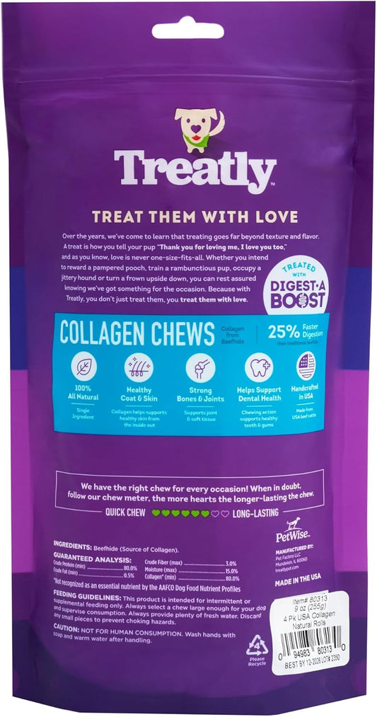 Natural flavor collagen rolls nine to ten inch size display