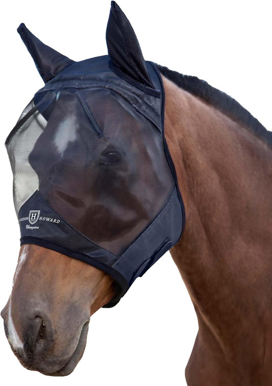 Side profile of Harrison Howard CareMaster horse fly mask with ears