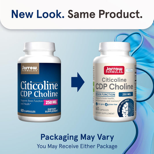 Side label showing cytidine 5-diphosphocholine ingredients of Jarrow Formulas Citicoline capsules.