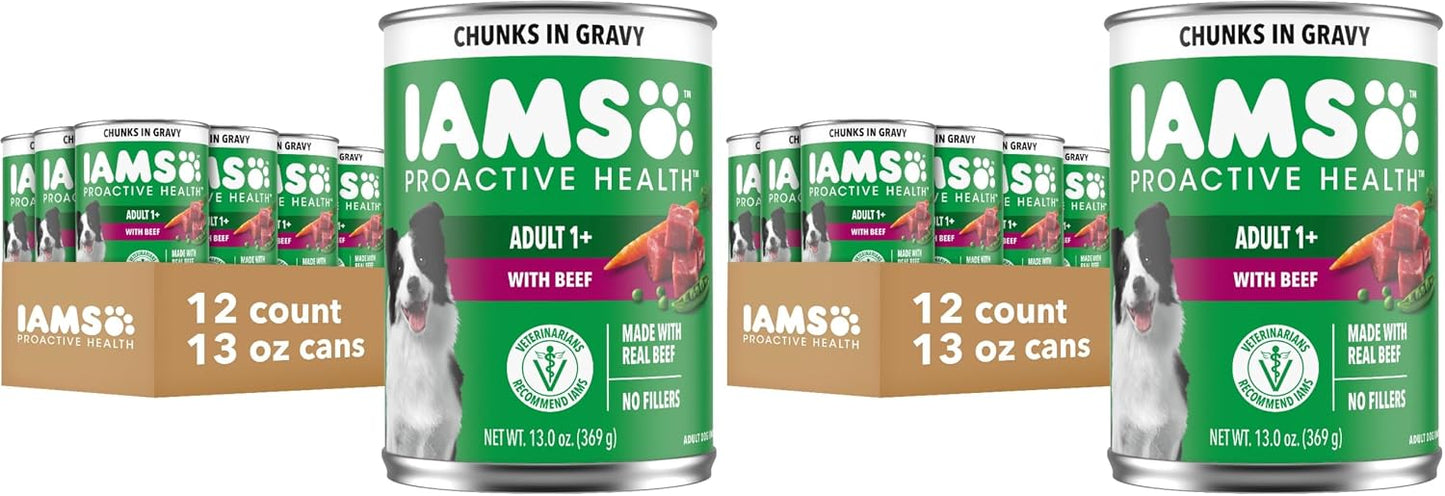 IAMS Proactive Health Wet Dog Food Adult, Canned Dog Food, Chicken Chunks in Gravy and Beef Chunks in Gravy, 13 oz. Cans, Pack of 12 - Image 15