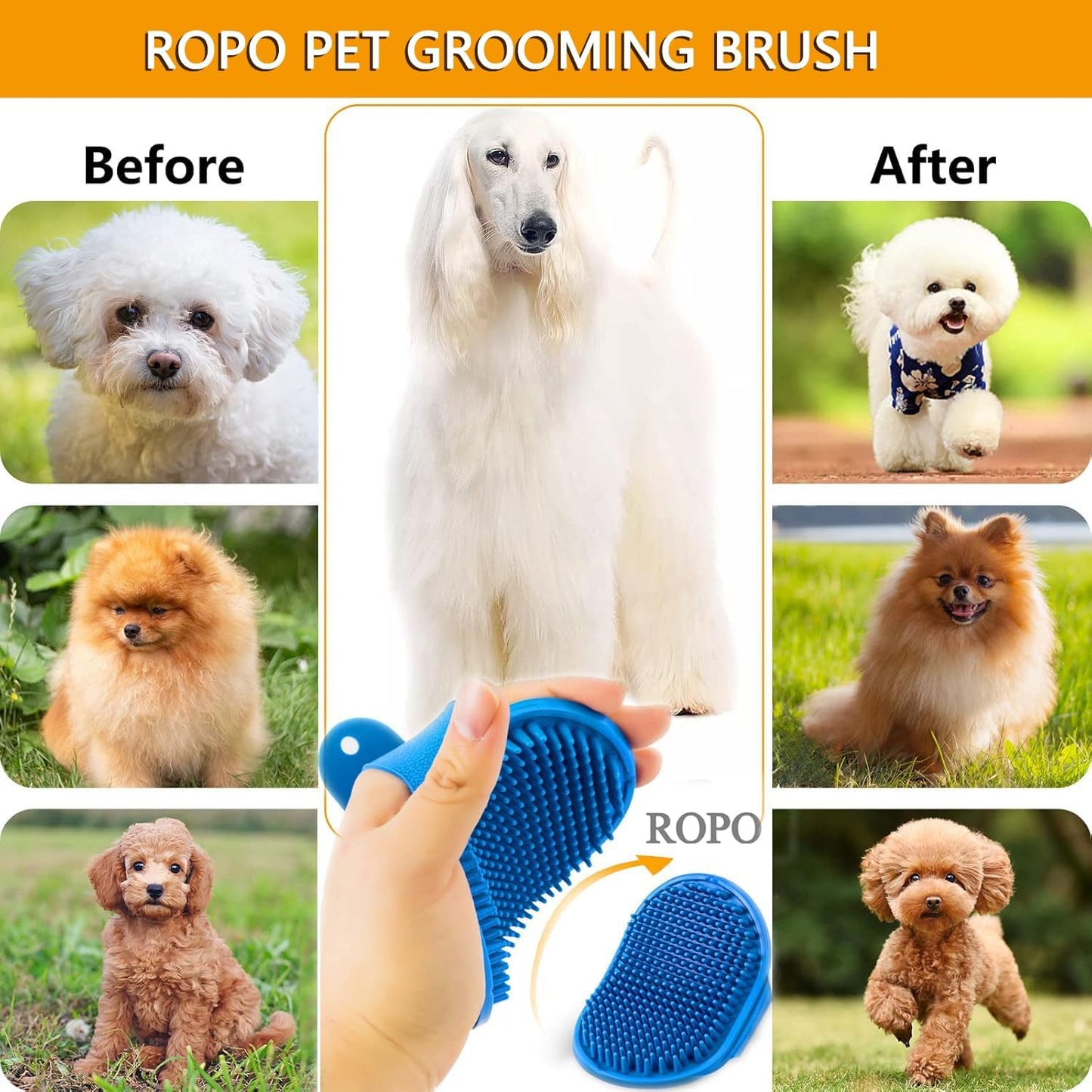 Overhead view of the durable ROPO pet grooming brush set for long and short haired pets.
