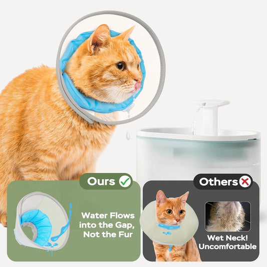 Joypig mesh cat recovery collar showing the blue waterproof inner layer.