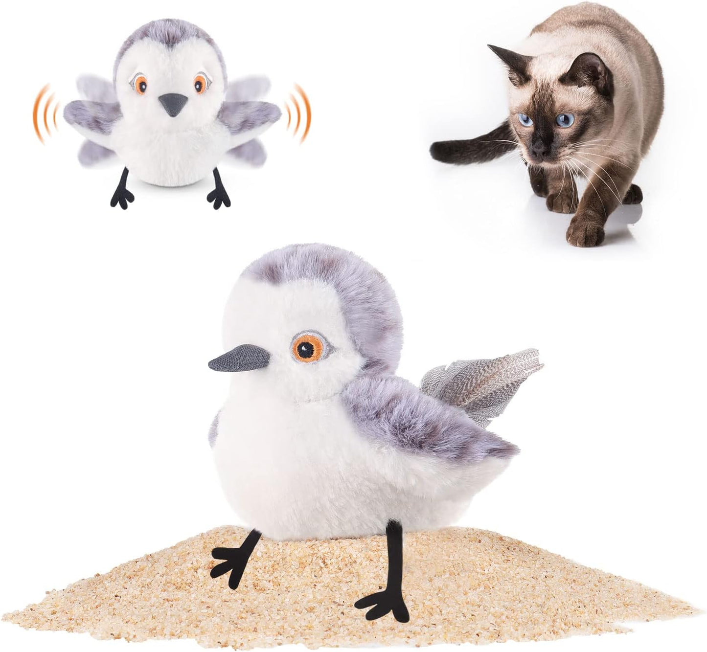 Potaroma Cat Toys 2 Pcs Flapping Sandpiper Pair-Mate, Lifelike Birds Chirp, Chargeable Touch Activated Kitten Fun Interactive Kitty Exercise with Catnip for All Breeds - Image 9