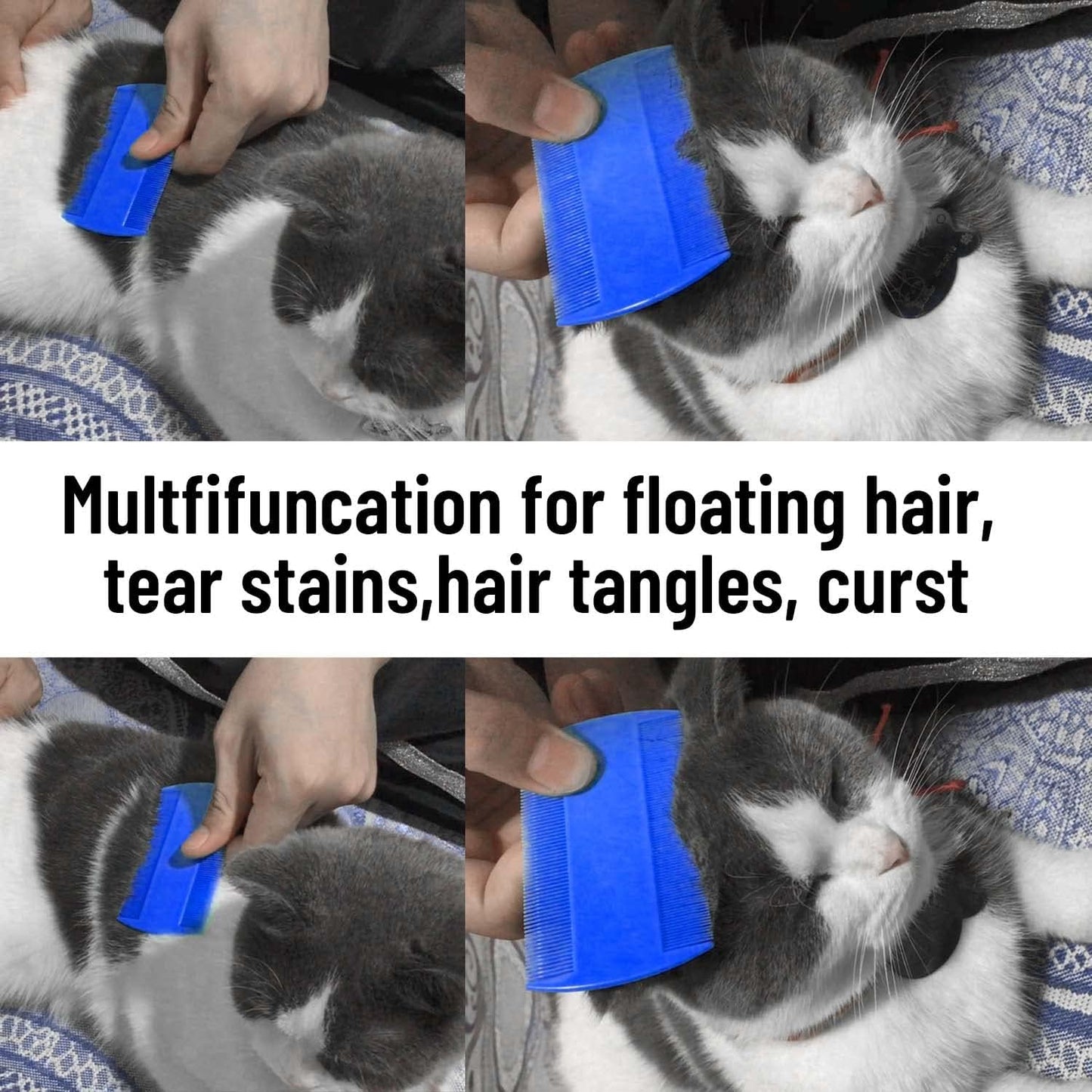 User using MoHern comb to remove dandruff from dog fur