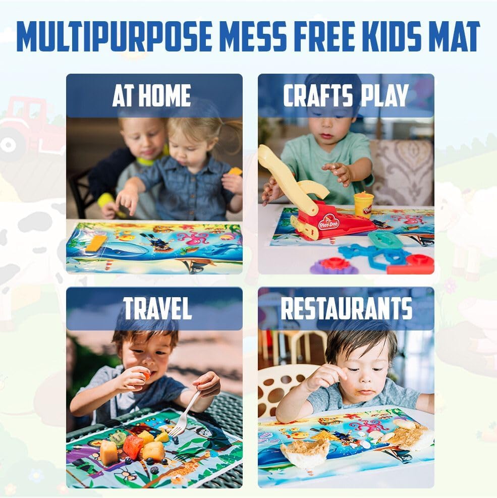 HomeWorthy kids plastic placemat folded over table edge for baby protection