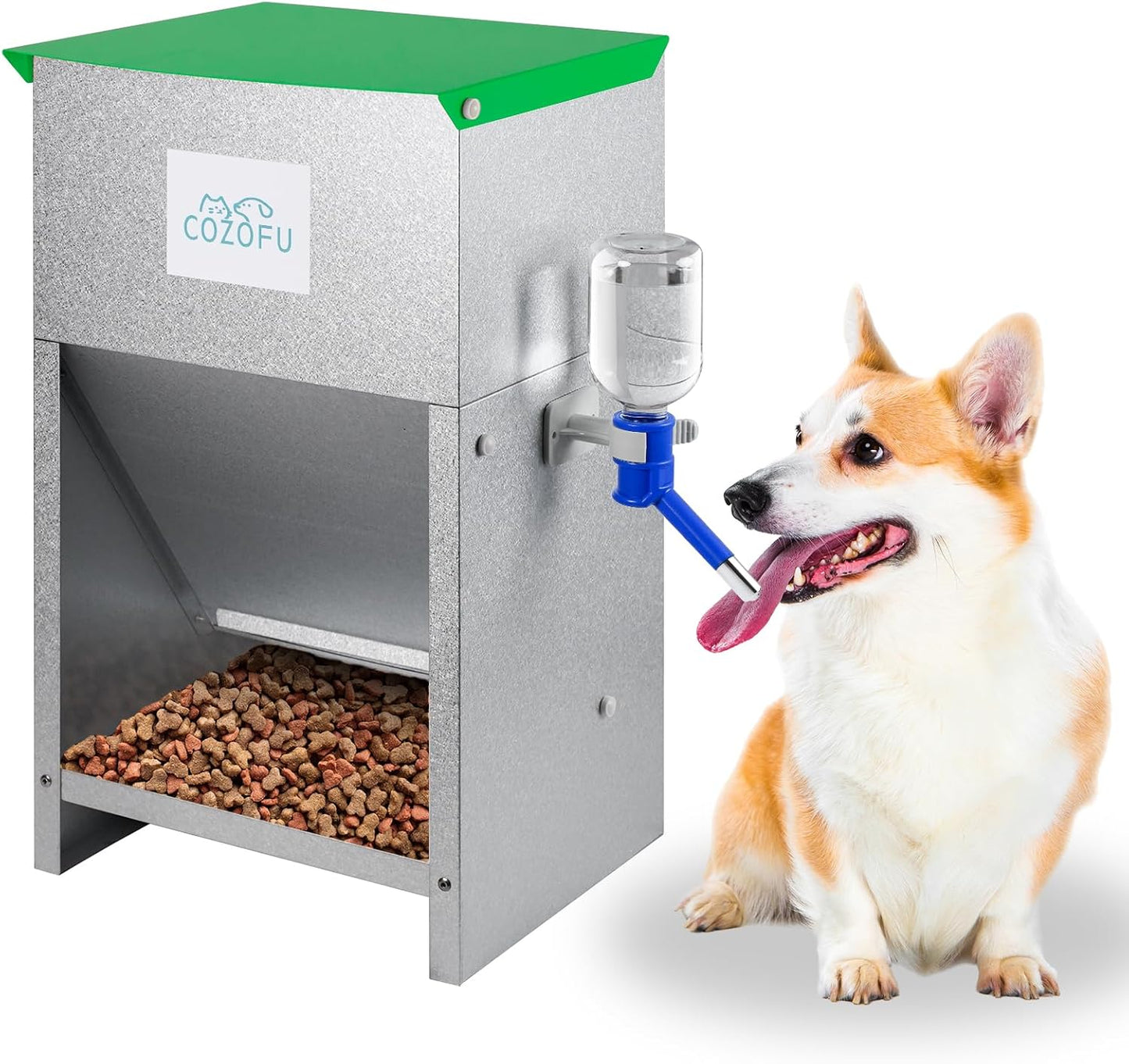 Dog Feeder - Galvanized Metal Pet Food Station for Indoor & Outdoor Use - Automatic Gravity-Fed Dispenser Suitable for Small, Medium, and Large Dog Breeds - Capacity: 25 Pounds of Dry Kibble - Image 13