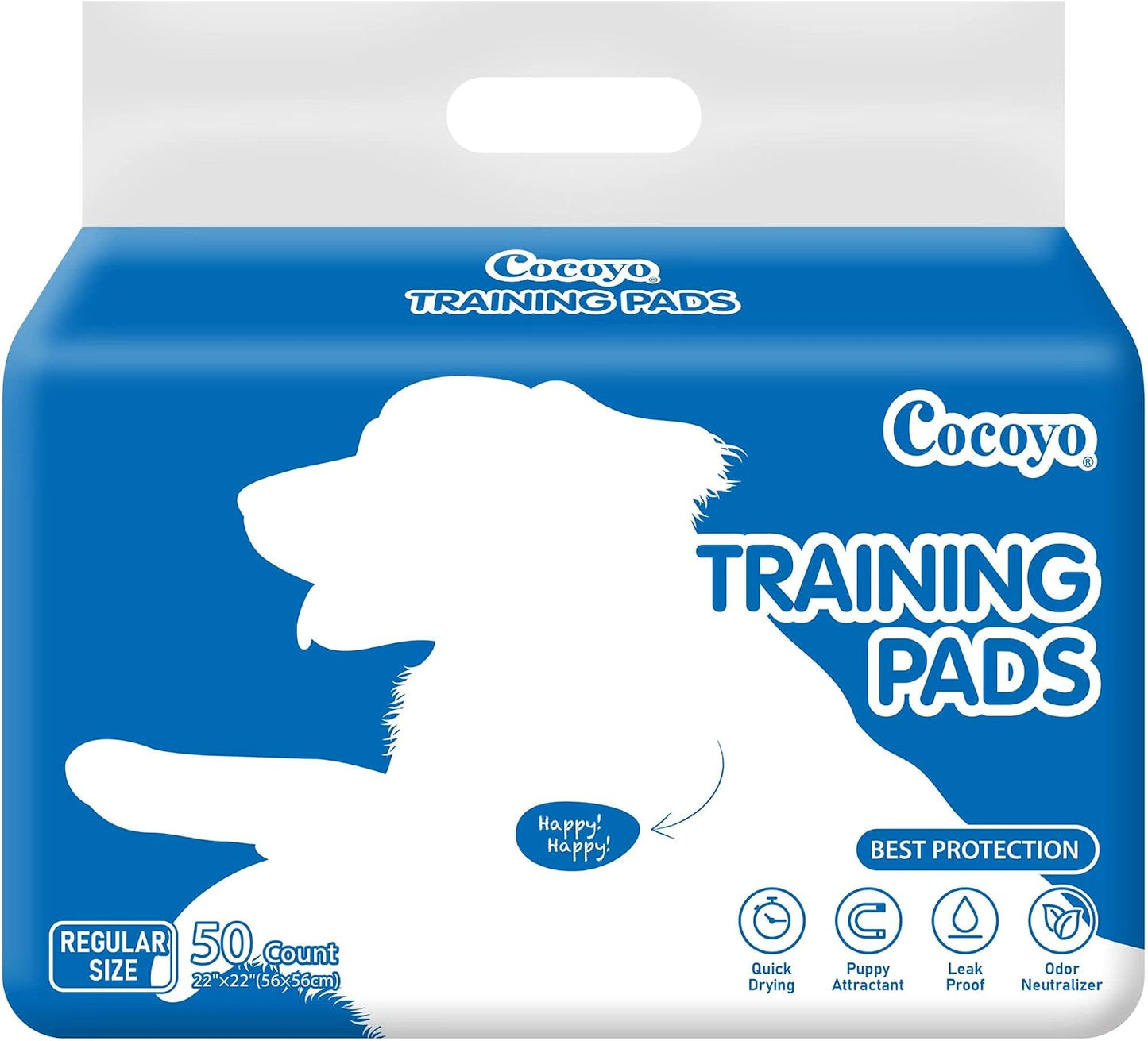 Back view of COCOYO pet training pads showing the leakproof polyethylene border