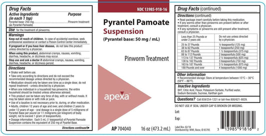 Apexa liquid dewormer 16 Ounce bottle showing dosage instructions