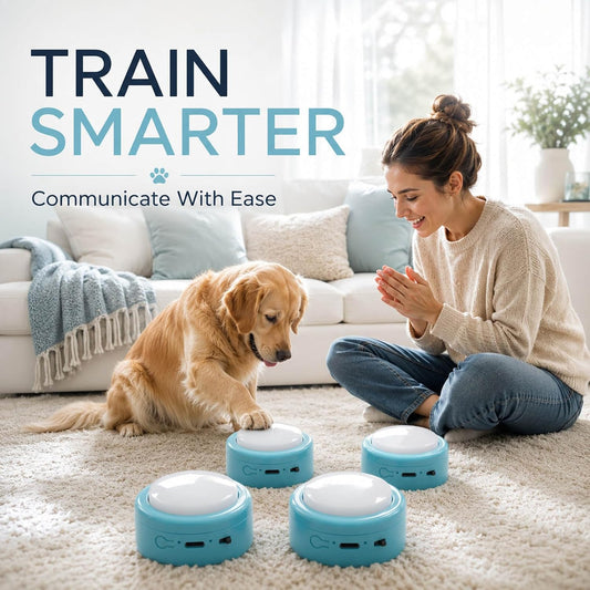 Four pack blue rechargeable dog talking buzzers with Type-C cable