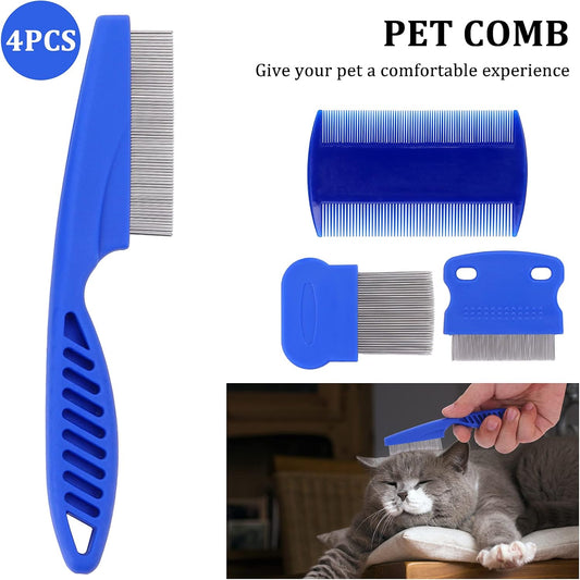 Molain Cat Dog Flea Comb, Pet Tear Stain Remover Comb Set Pet Dog Cat Grooming Comb (4 Pieces) - Image 2