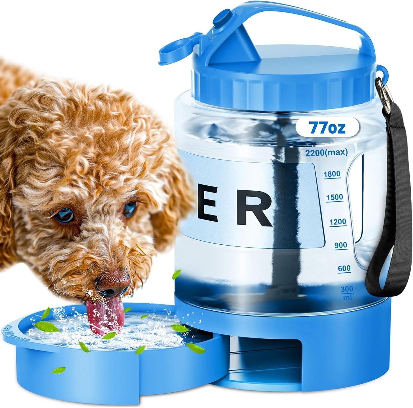 77oz Large Dog Water Bottle Portable - Dog Travel Water Dispenser with Large Bowl, Ideal for Hiking, Camping, Travelling, Outdoor Portable Pet Bottle, Purple - Image 9