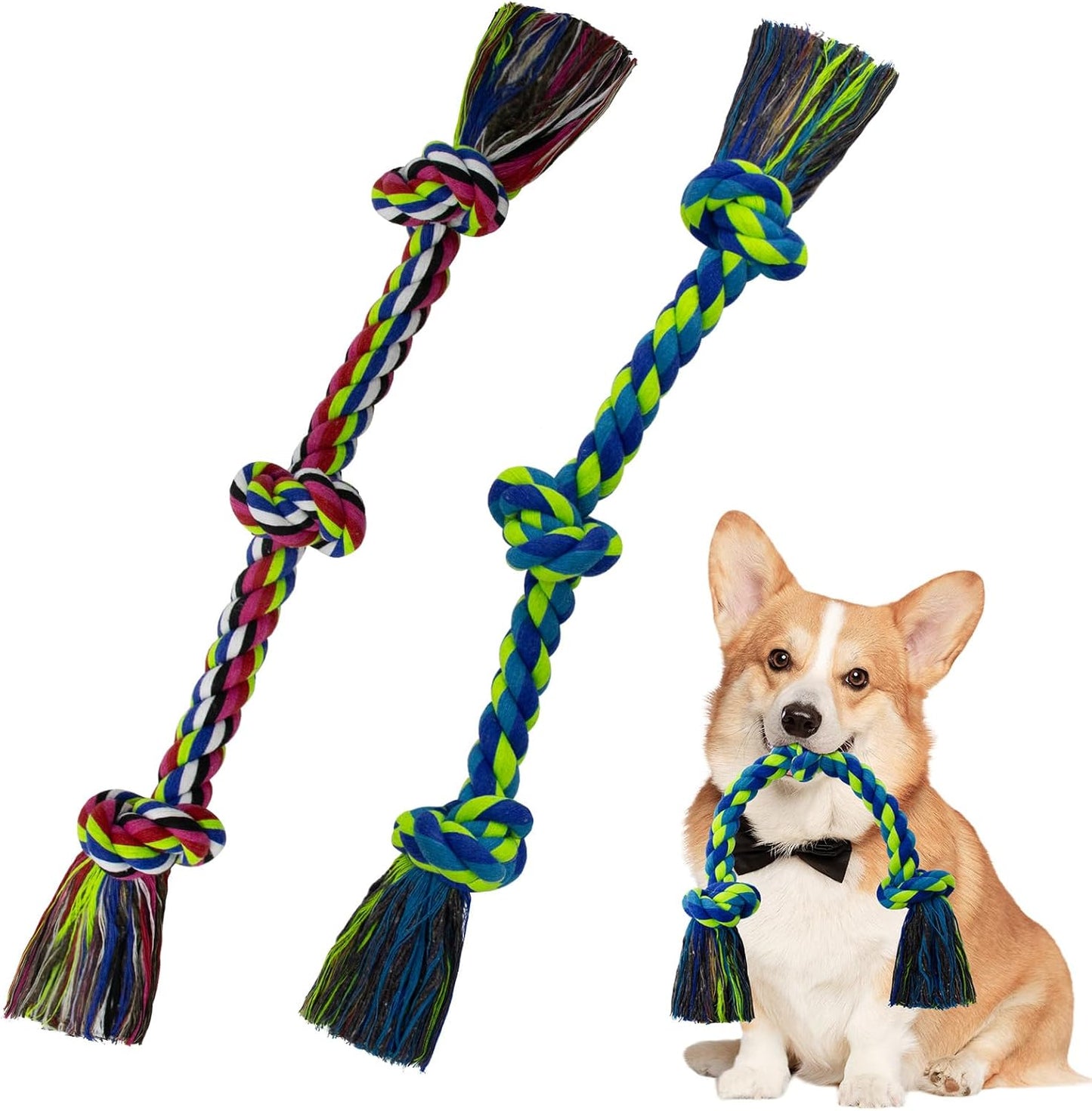 Packaging view of the authentic imported two-pack pet chew strings for puppy dental care.