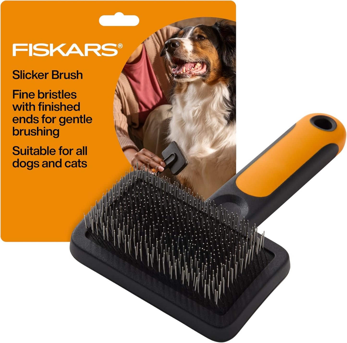 Fiskars Pet, Cat and Dog Brush, Fine Bristles & SoftGrip Handle for Gentle Grooming and Deshedding, Cat and Dog Supplies, Orange/Black - Image 12