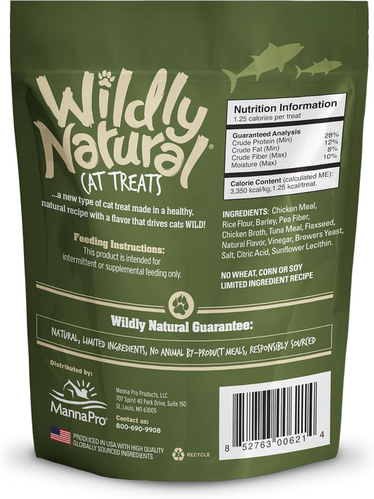 Wildly Natural premium low calorie cat treats in authentic USA packaging.