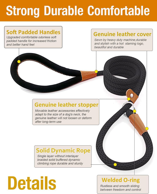 Lynxking heavy duty braided nylon dog leash close up on leather stopper