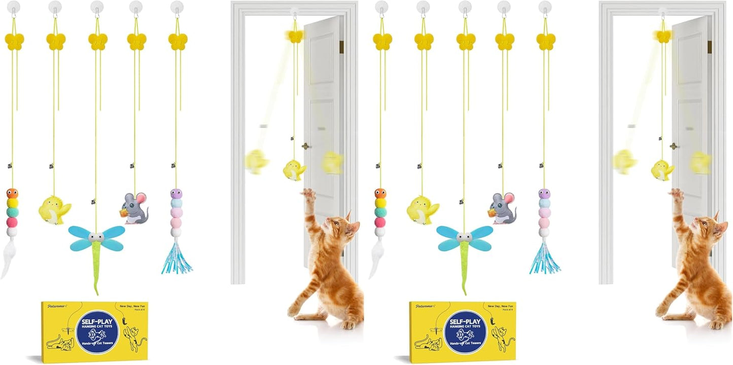 Demonstration of the height adjusting knot system on the durable elastic kitten exercise string.