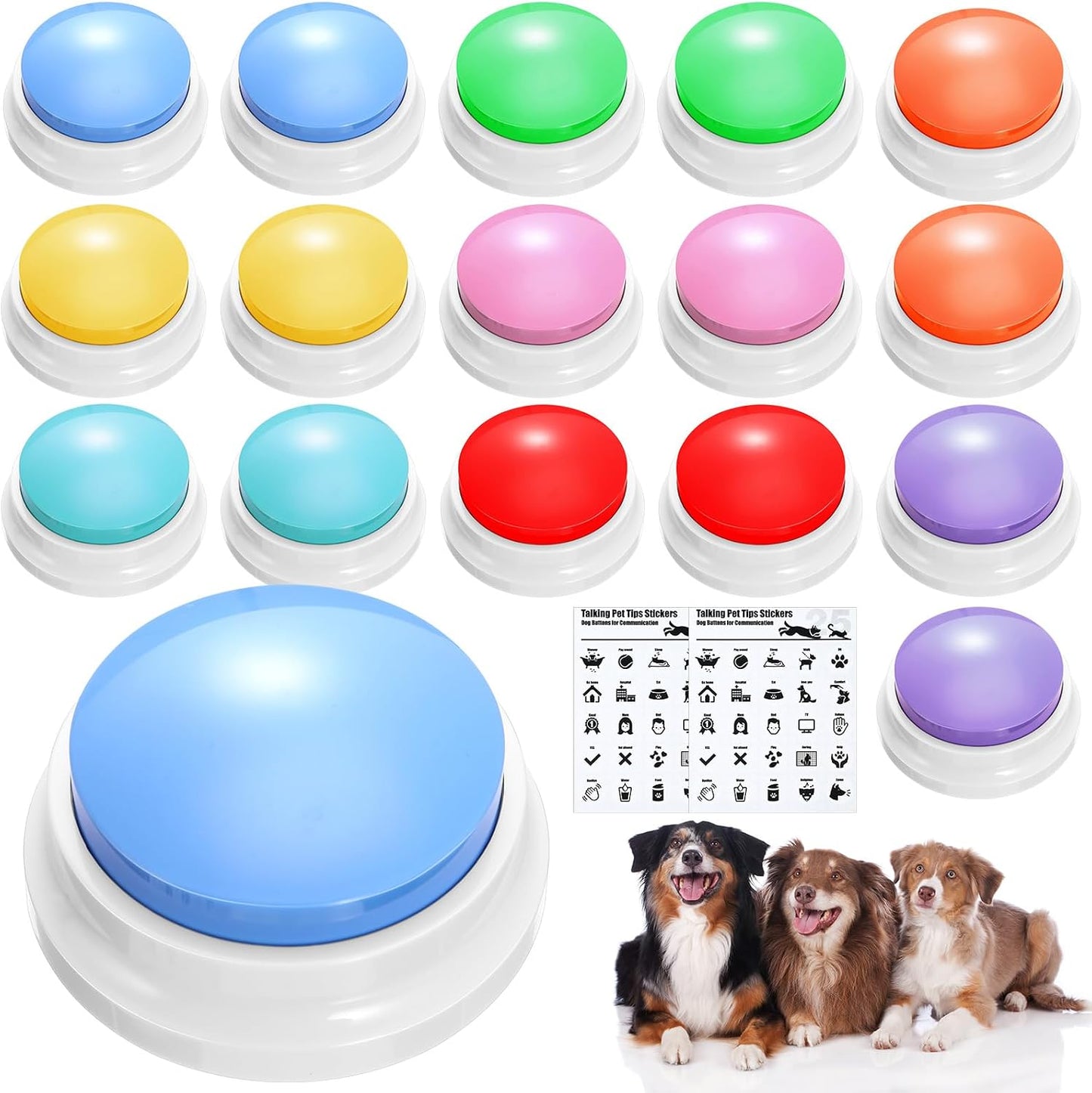 Jerify 16 Pcs Voice Recordable Dog Buttons for Communication Pet Cat Talking Buttons with Stickers 30 Seconds Interactive Speech Training Buzzers for Cat Pet Dog(Classic Colors) - Image 9