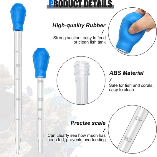 Long acrylic coral spot feeder tube with blue rubber bulb for precision feeding