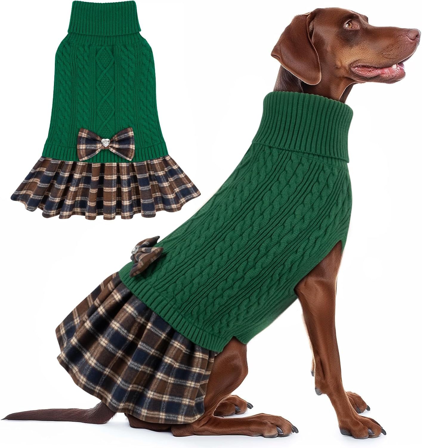 KYEESE Dog Sweater Stretchy Dogs Clothes Soft Turtleneck Pet Sweater Dress Pet Coats with Bowtie Thick Knitwear Warm Pullover Dog Sweaters for Medium Dogs Girl for Cold Weather Winter - Image 15
