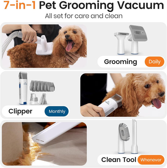 Oneisall 7-in-1 pet care kit attachments including deshedding brush and cordless clipper tool