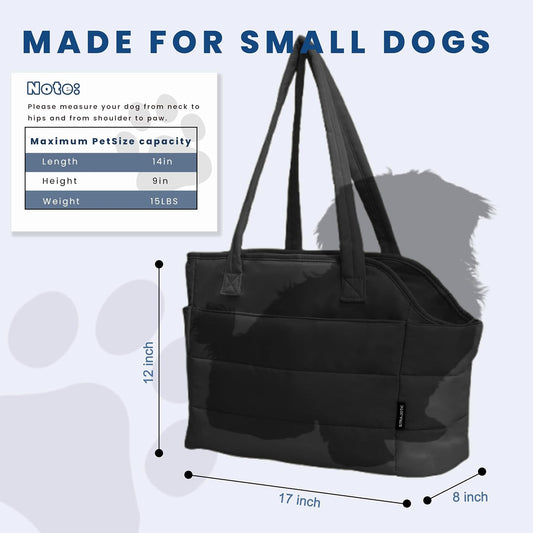 Straodtic quilted pet tote showing internal safety leash clip