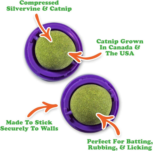 Meowijuana Purrple Passion catnip ball mounted on a wall