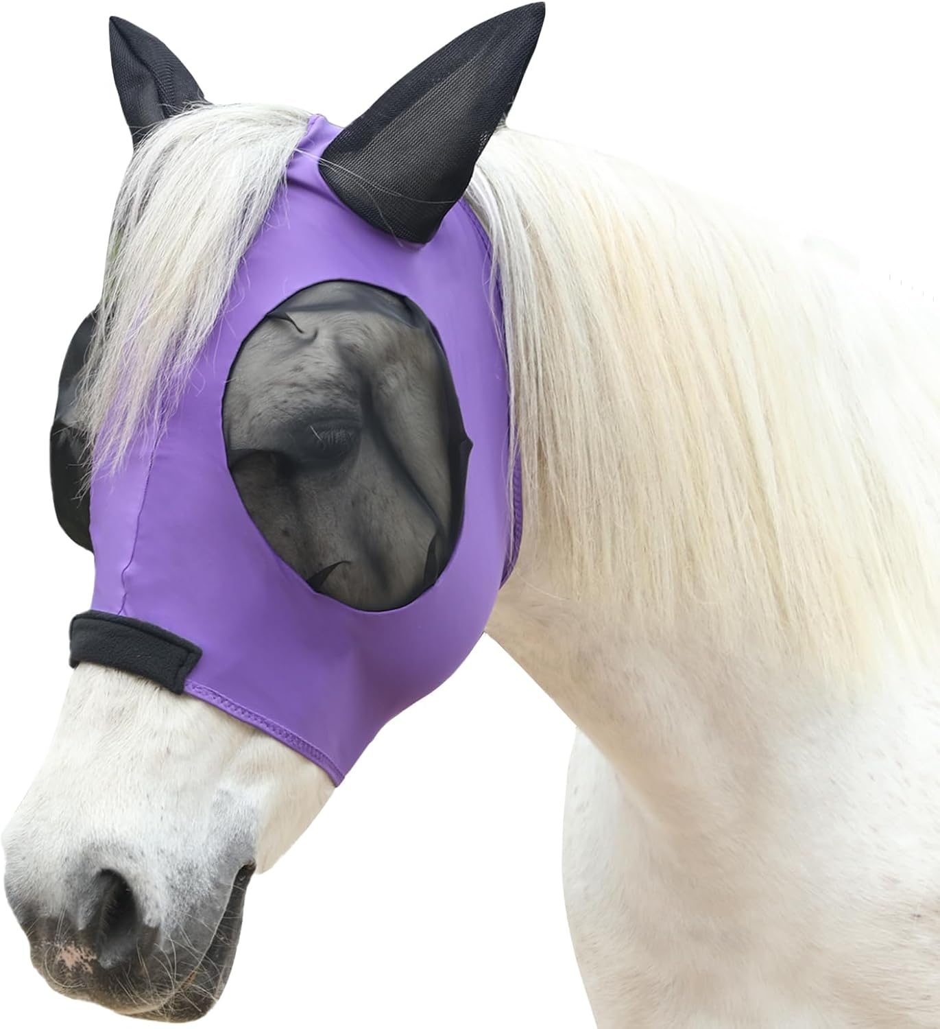 Horse Fly Mask with Ears - Large Eye Space for Full Vision, Breathable Stretch Comfort Fit, UV Protection, Forelock Opening, Easy Pull-On Paleblue Full - Image 12