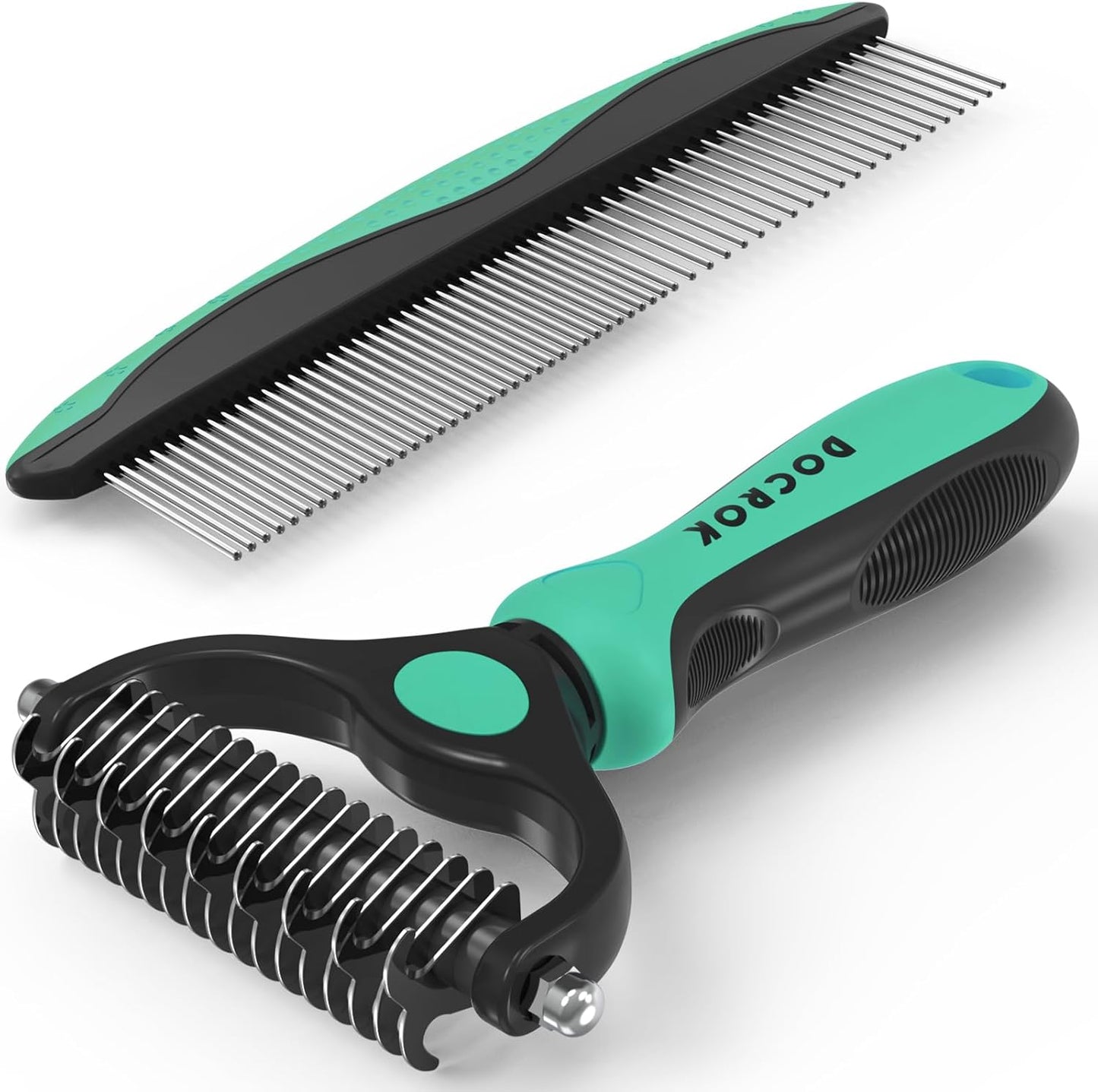 Docrok Pet Grooming Combo - Blue Deshedding Brush with Metal Comb for Detangling and Dematting Long, Matted Fur on Cats and Dogs - Image 12