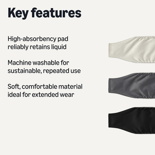 Extra small reusable dog pee wraps showing the adjustable hook and loop strap mechanism.