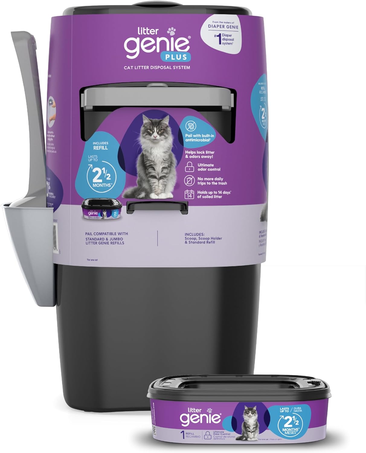 Litter Genie Style Pail Cat Litter Box Waste Disposal System for Odor Control Includes 1 Square Refill Bag - Image 12