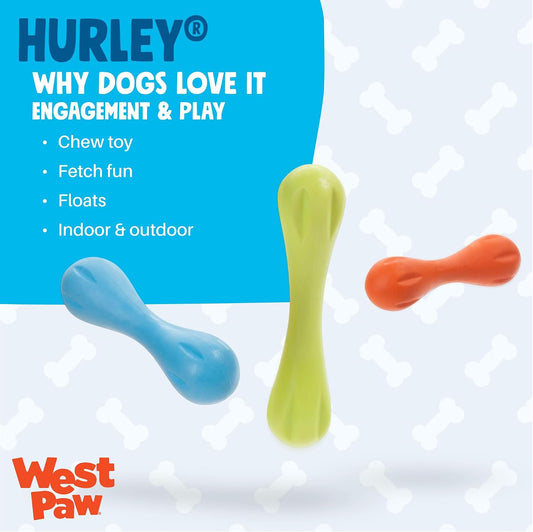 West Paw durable dog bone floating in water during outdoor fetch
