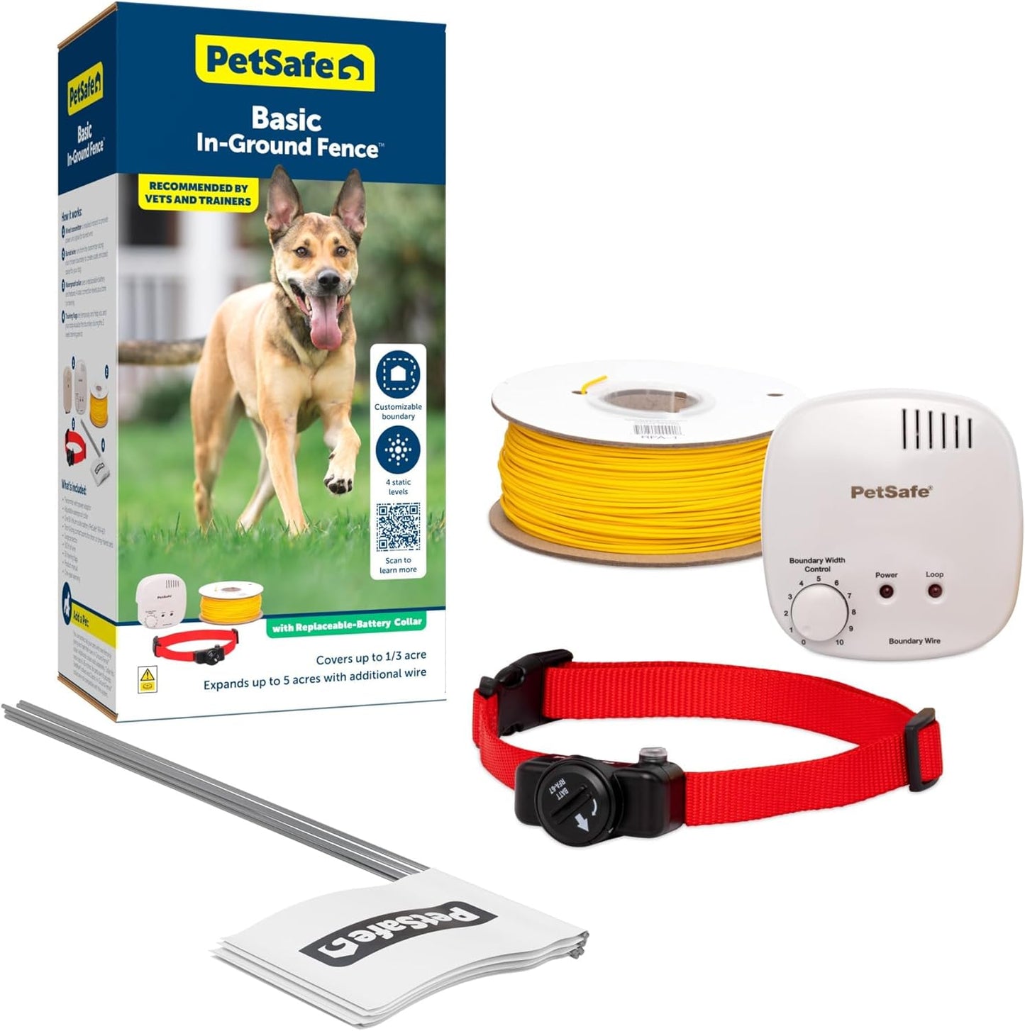 PetSafe brand pet safety fence collar laid flat illustrating the complete six to twenty-six inch neck adjustment range.
