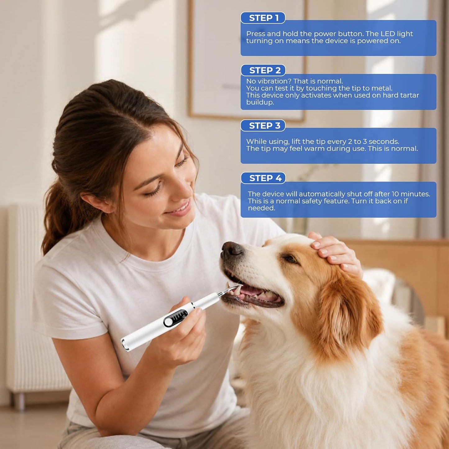 Dog Plaque and Tartar RemoverUltrasonic Tooth Cleaner for Dogs | Dog Tooth Brushing kit ,5 Modes, LED Light, Ultrasonic Cleaner with Toothbrush & 4 Cleaning Head - Image 9