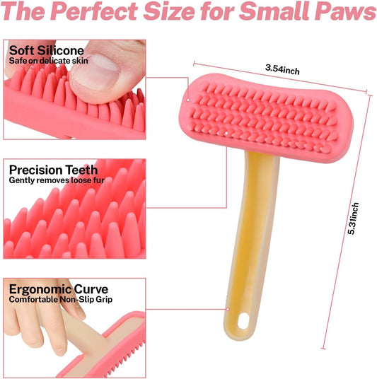 Close up view of the flexible silicone bristles on the rabbit grooming brush