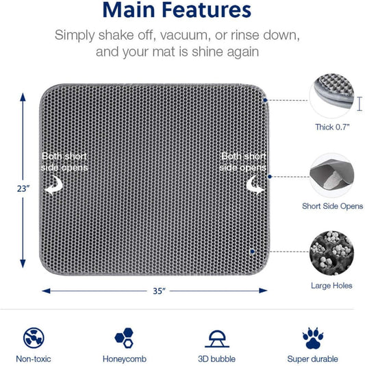 Close up view of the twelve millimeter three dimensional convex holes on the WePet litter trapping carpet.