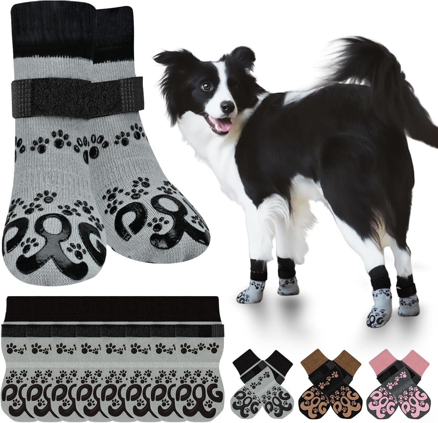 Dog Socks for Hardwood Floors Anti Slip - Double Side Dogs Booties to Prevent Licking, Hot Pavement Paw Protectors, No Twist Dog Grippy Socks for Senior Dogs, Light Grey and Black, L - Image 12