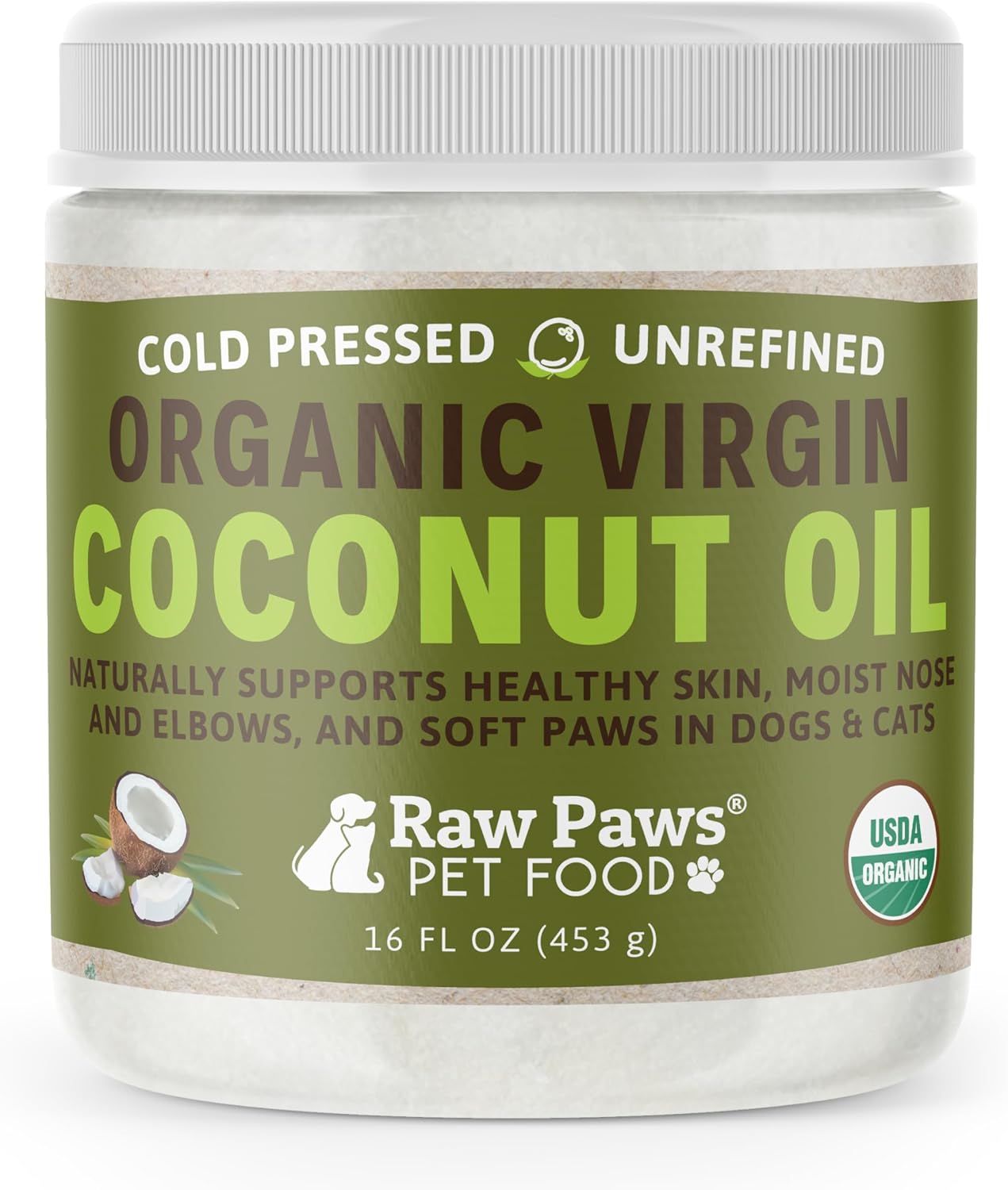 Pure single ingredient coconut oil texture highlighting the cold pressed unrefined quality for pet health
